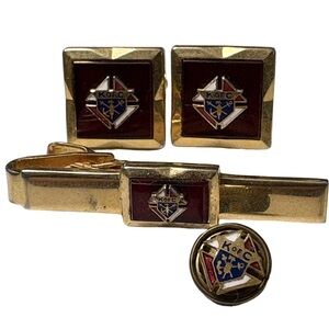 Vintage KofC Knights of Columbus Cufflinks Tie Clip Lapel Pin Set